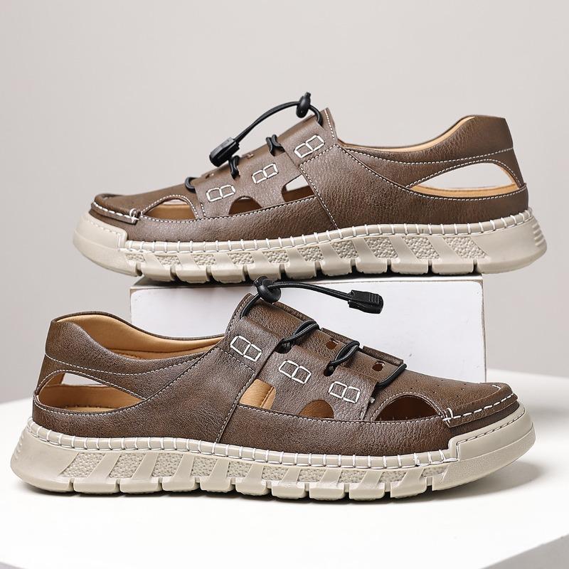 Sandals for Men Retro Handmade Leather Sandals Summer Hollow Out Leather Sandal Outdoor Casual Sport Sandals for Men Beach Shoes