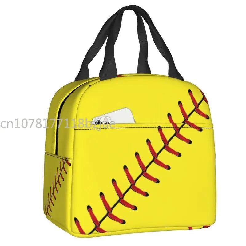 Softball Baseball Lace Lunch Bag Women Reusable Cooler Thermal Insulated Lunch Box for Outdoor Camping Travel Food Bento Box