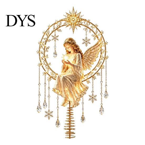 Christmas Tree Finial Angel Topper, Acrylic Winged Treetop Ornament with Lightweight Spring Base for Xmas Tree, Holiday Home Party Decor Reusable