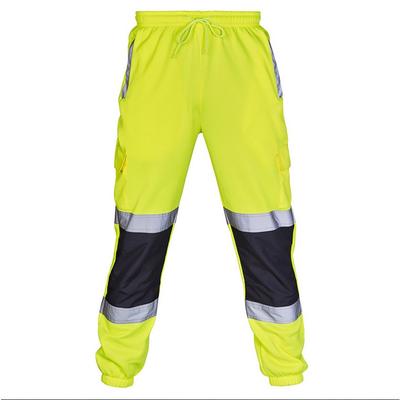 Autumn and Winter Spliced Silver Reflective Strip Ankle Binding Work Pants with Fleece Men's Casual Pants