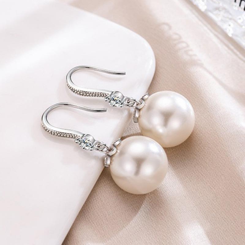 Women Korean Style Imitation Pearl 925 Silver Pin Drop Earrings For Ladies