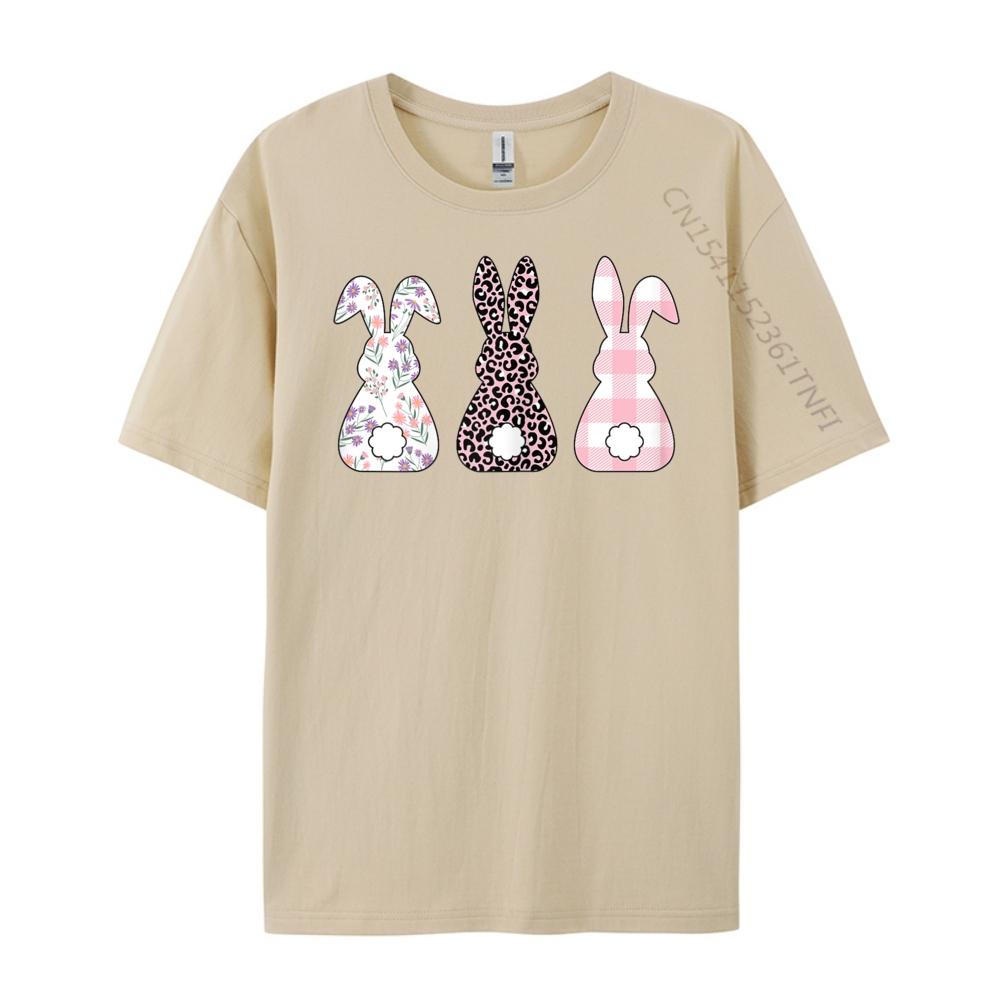 Süße Rosa Leopard Karomuster Blume Frohe Ostern Hase Kaninchen Grafik T-Shirts Vintage Streetwear Oberteile T-Shirt