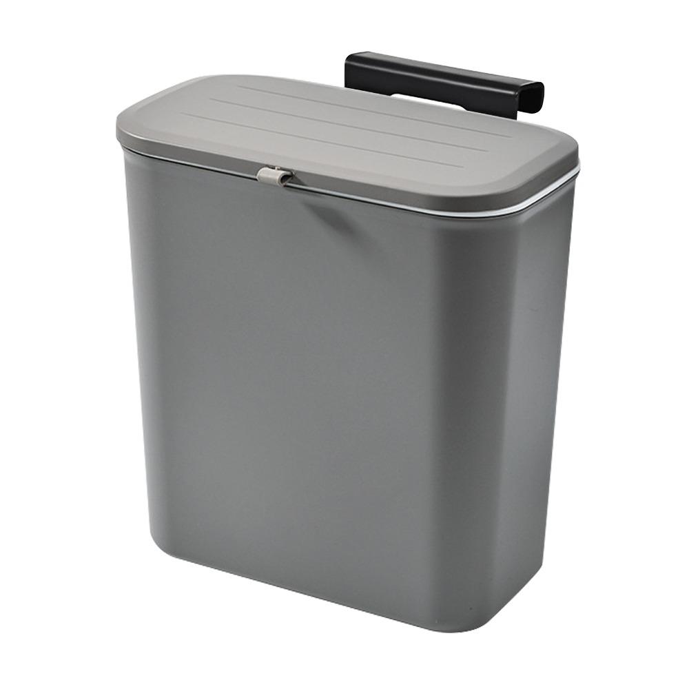 

1Pcs 10L Hanging Trash Can With Lid Trash Bin Durable Garbage Basket Kitchen Bathroom grey