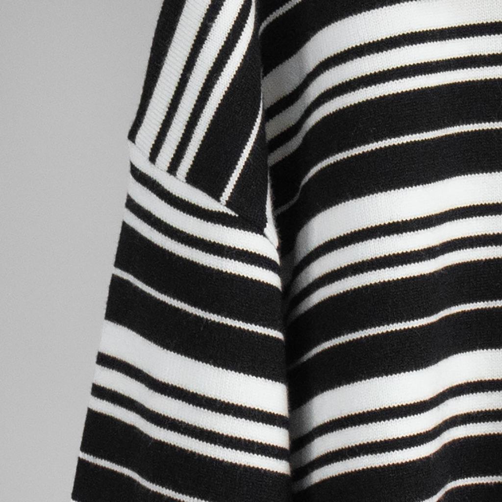 Autumn American Retro Striped Sweater Women's Collar Knit T-shirt Slimming Design Office Versatile Knitted Undercoat Top