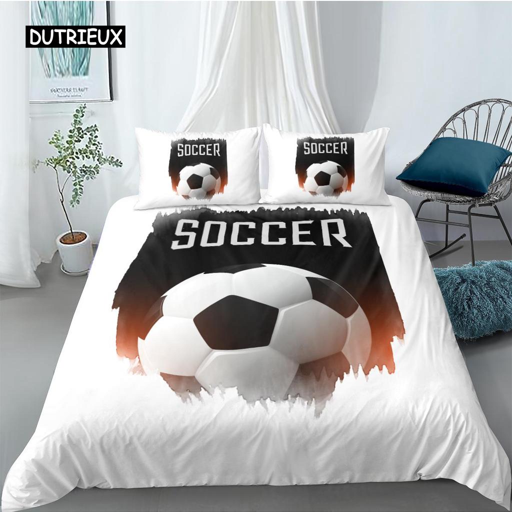 Soccer Duvet Cover Set Football Design Old Plaster Wall Destruction Punching Bedding Teens Queen Polyester Quilt