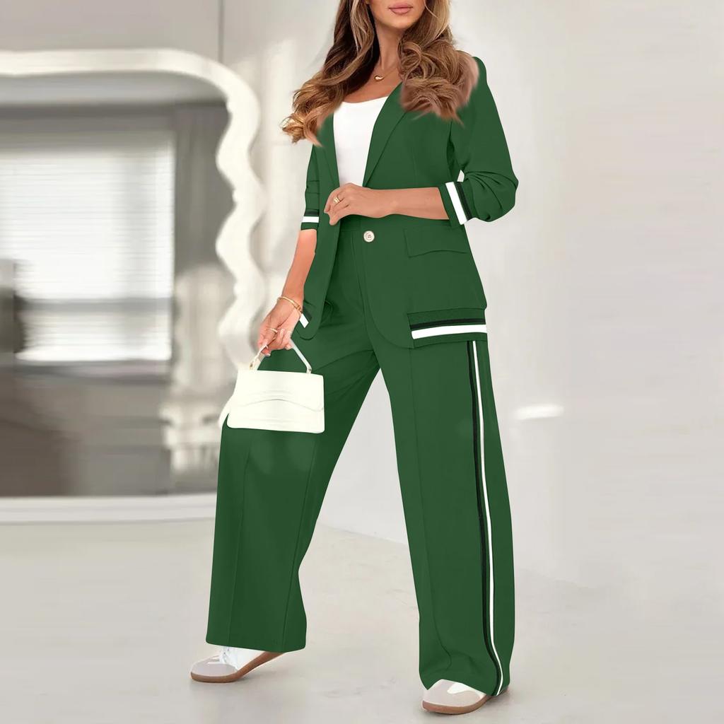 

Женский костюм из длинного пальто и широких брюк, деловой повседневный костюм-двойка S зелёный