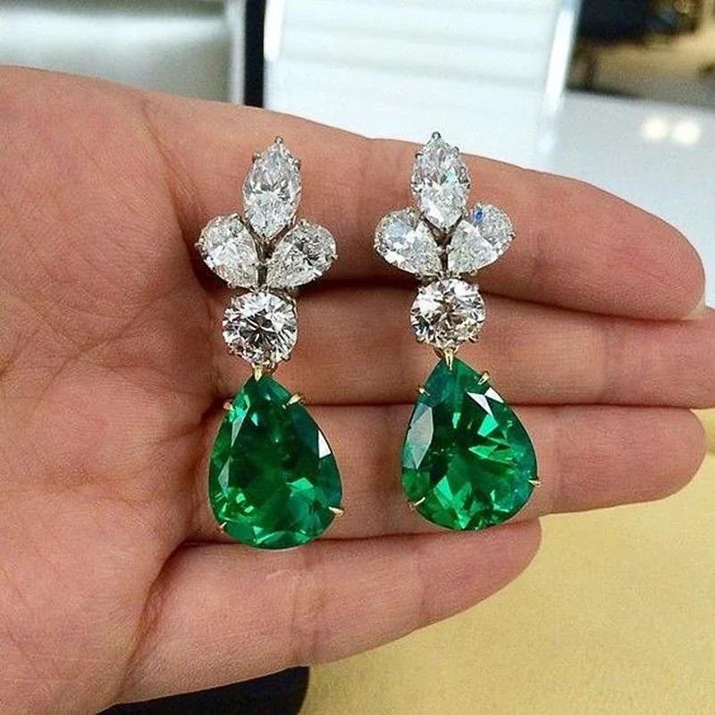 New Popular Women'S Pendant Emerald Earrings Retro Party Accessories With Bright Green Zirconia Elegant  Jewelry Gifts