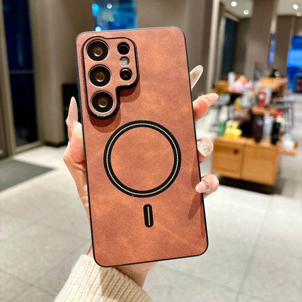 

Silky Feel Leather Phone Cases For Samsung S26 Ultra S24 Plus S23 FE S22 S21 S22 S25 Ultra For Magsafe Magnetic Protection Cover Galaxy S24 Ultra