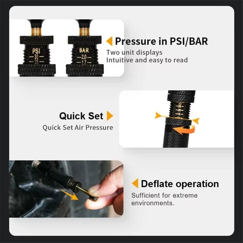 4pcs Automatic Tire Deflators Set of 4, Adjustable Pressure Suitable for Offroad Vehicles Motorcycle Valves Caps