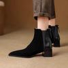 Autumn and Winter New Women's Thick Heel Ankle Boots Fashion Pointed Back Zipper Short Boots Retro Suede Comfortable Short Boots