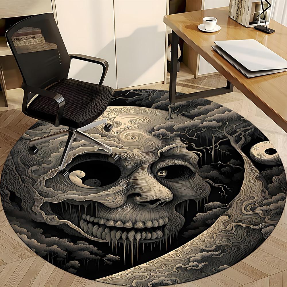1PC Moon Skull Office Round Area Rug, Mat Suitable For Office, Under Office Chairs Bedroom Living Room Home Decor, Room Deco
