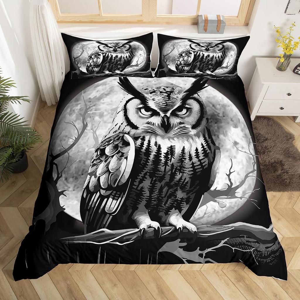 Home Textiles Owl Three-Piece Animal Digital Printing Quilt Pillowcase Bedding