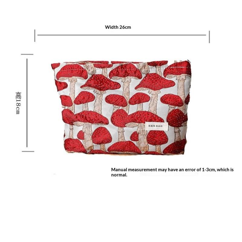 Retro Artistic Mushroom Jacquard Fabric Makeup Bag, Women'S Clutch Bag, Zippered Square Bag, Toiletry Bag