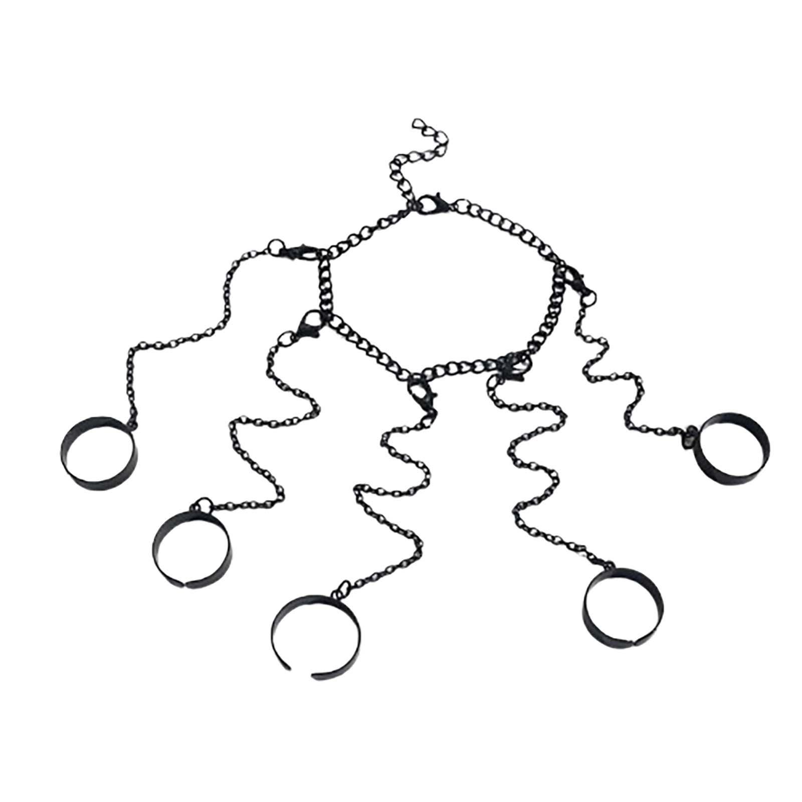 

Металлический браслет-цепочка, кольцо, интегрированное кольцо, мужской и женский хип-хоп панк-браслет на палец One Size чёрный