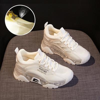 Zomer Stijl Ademende Sportschoenen Dikke Bodem Binnenkant Verhoogde Zuigfolie Bodem Daddy Schoenen Dames Ademende Kleine Maat Damesschoenen