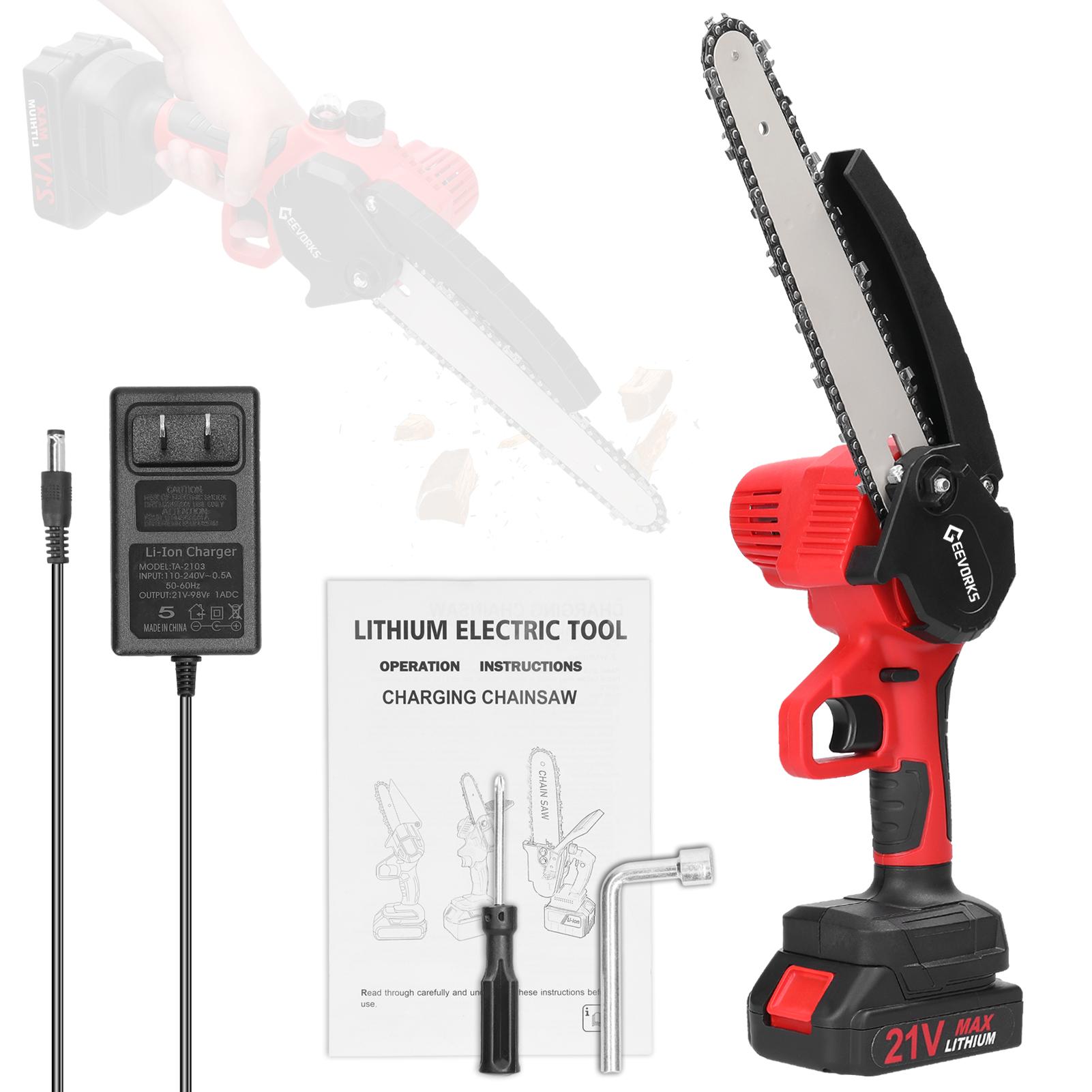 

21 В 8-дюймовые портативные электрические обрезные пилы, маленькая бензопила для раскалывания древесины, щеточный двигатель, одна рука 1pcs battery US Plug разноцветный