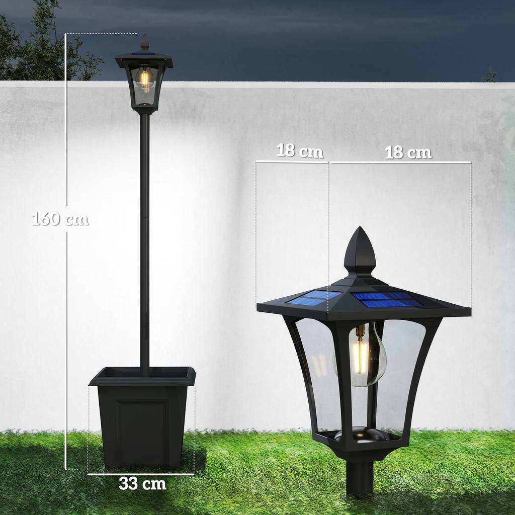 Garden Solar Lamp Post Light, Waterproof LED Solar Light Post with Planter, Black