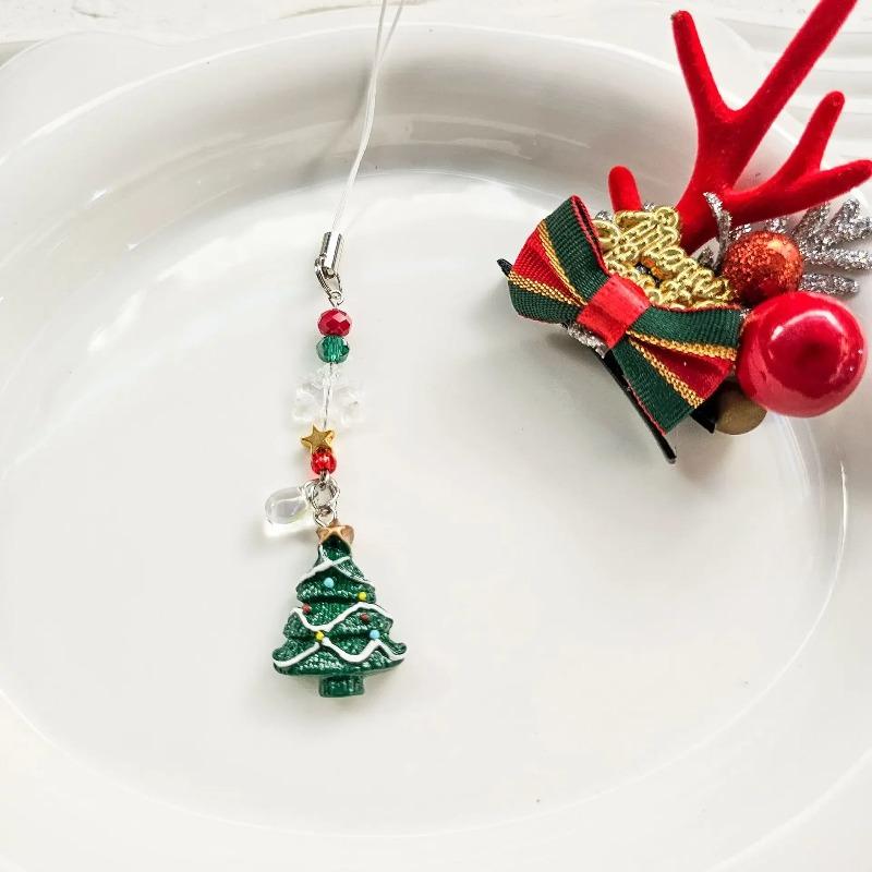 Christmas Tree Pendant Cellphone Straps Acrylic Beaded Keychain Charm Colorful Bead Phone Chain Stylish Mobile Phone Lanyard