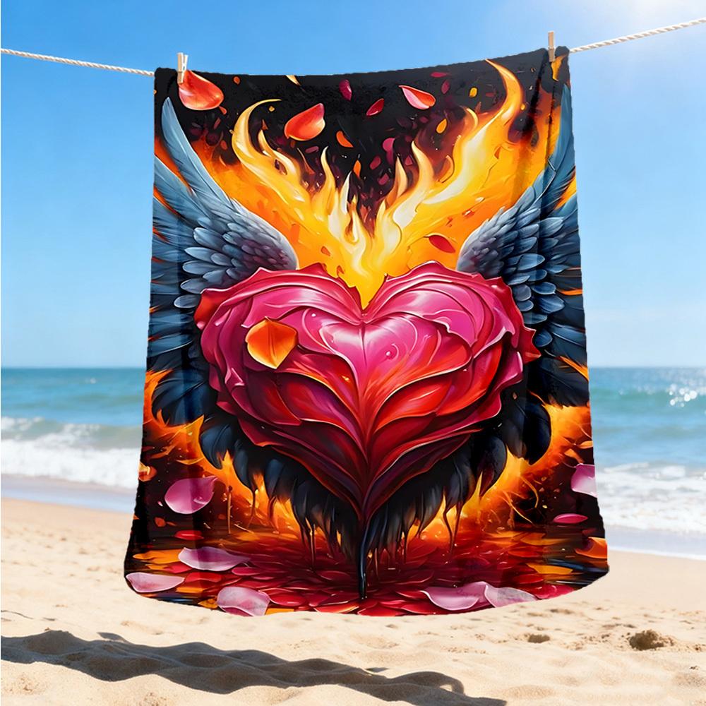 1pc Flaming Rose Wings Outdoor Flannel Blanket Soft All Season Polyester Throw , Perfect for Picnics & Travel , Picnic Accessory
