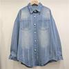 Jaqueta Jeans Camisa Feminina Listrada com Strass de Manga Longa, Top Casual Solto de Comprimento Médio - Primavera 2026