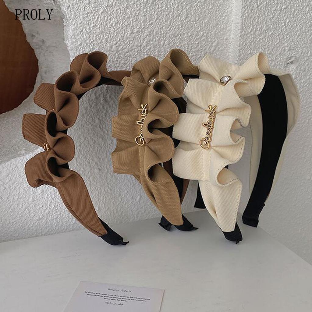 PROLY New Fashion Women Headband Wide Side Pleated Hairband Floral Turban Girls Alloy Letter Rhinestone Hair Accessories