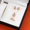 Luxury Square Zircon Crystal Gold Color Earrings Necklace Ring for Women Princess Bride Wedding Banquet Jewelry Set Gift