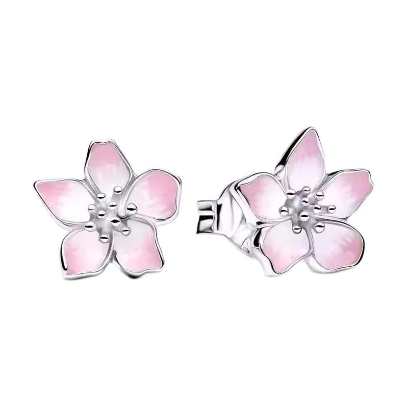 Pandora Sakura Romantic 925 Silver Stud Earrings Women s Pink 294370C01 серебряный