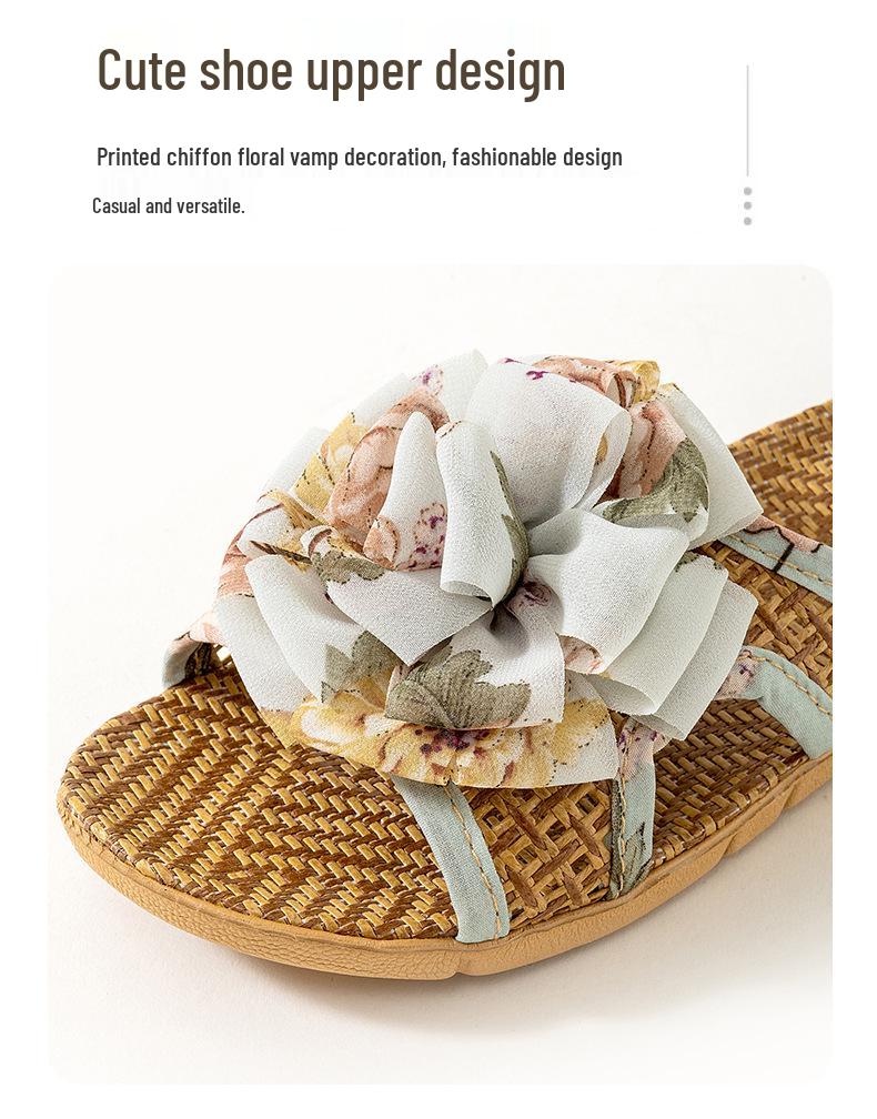 Summer Cool Rattan Mat Slippers - Bowknot Design, Non-Slip Indoor Bamboo Weave, Fish Mouth Style