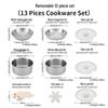 304 Stainless Steel Cookware Set: Non-Stick Maifan Stone Wok, Flat Frying Pan & Stockpot with Removable Handle