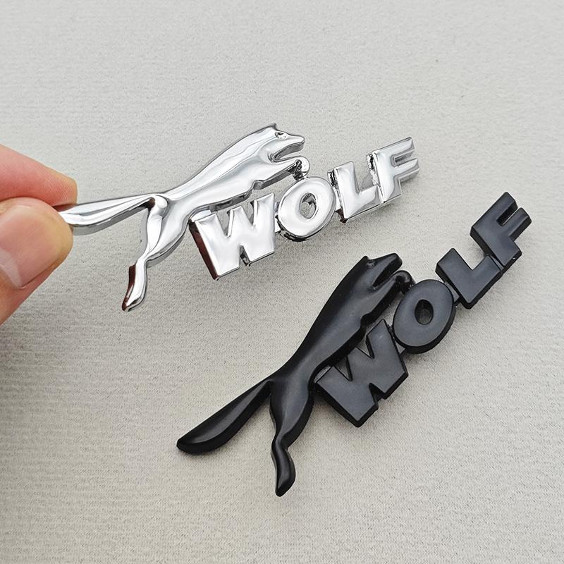 GAKN5 3D Metal Black Chrome Logo WOLF Car Modified Accessories Grille Front Badge Emblem For Jagura Ford Chevrolet JEEP VW BMW & More