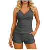 Women's Two-Piece Swimsuit Slim Fit V Neck Camisole Shorts Set Solid Color Tankini Beach Vacation Swimwear Sexy Outfit Bikinis