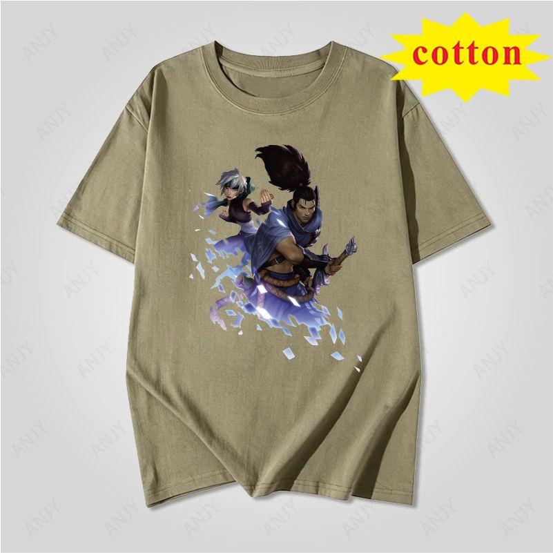 Light And Dark Twin Knights Anime Print Short Sleeve Tshirt Golden Shield Warrior Dark Assassin Gaming Character Unisex Top