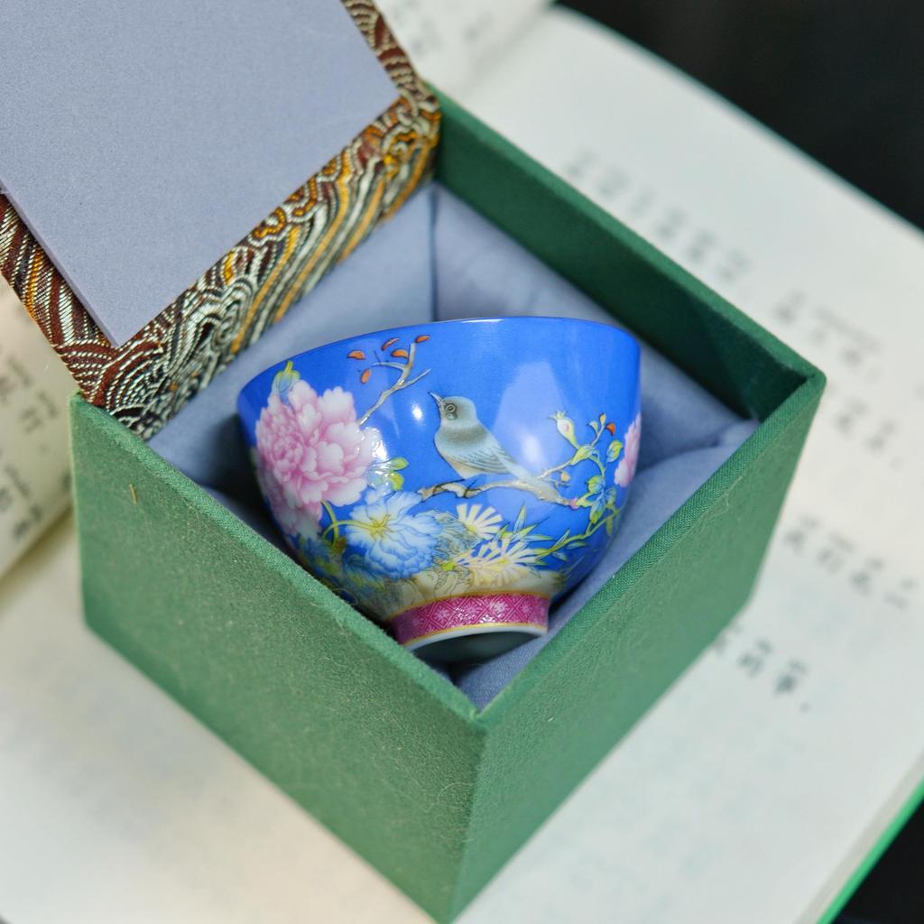 Palace-Style Peony Gongfu Enamel Ceramic Tea Cup Souvenir