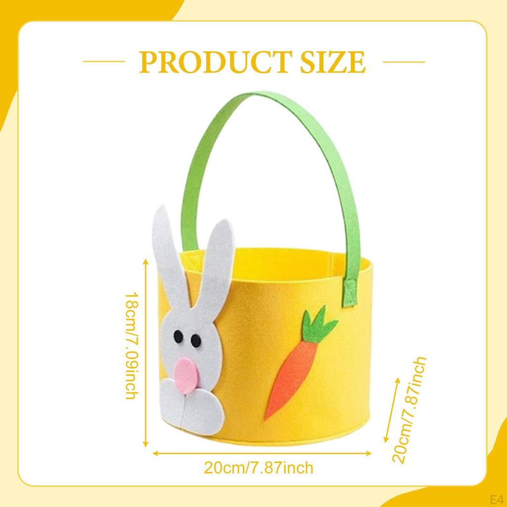 Easter Basket Bunny Ears Felt Handle Decorative for Eggs, Candy, Gifts Reusable Suitable