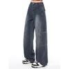 Women Vintage Blue Cargo Jeans 2000s Y2k High Waist Denim Pants Harajuku 90s Retro Wide Leg Trousers Clothes
