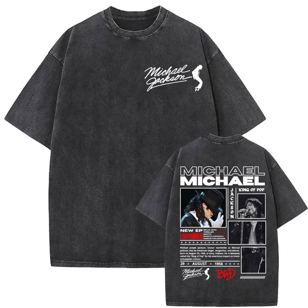 Benber vintage style Koning van de Pop Michael Jackson Bad Tijdperk Vintage Gewassen T-shirts Mannen Vrouwen Mode Klassieke Casual T-shirts Zomer Tops Katoenen T-shirt S