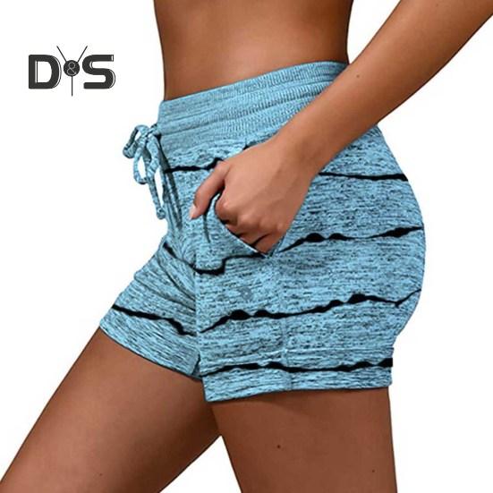 Women's Summer Beach Shorts Casual Elastic Drawstring Sports Bottom Mid-Waist Yoga Shorts Pants with Pockets
