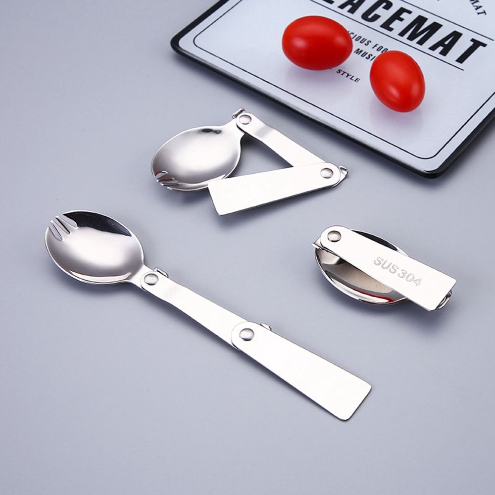 Stainless Picnic Accessories Folding Cookware Foldable Forks Travel Camping Tool Pocket Spoon Fork
