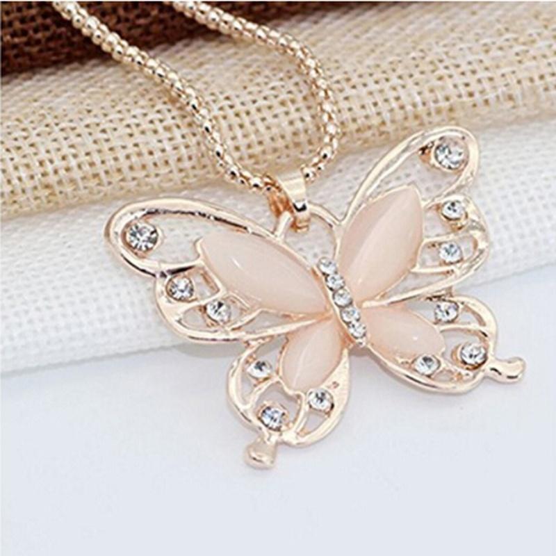 Fashion Women Butterfly Pendant Necklace Stylish Sweater Temperament Necklace