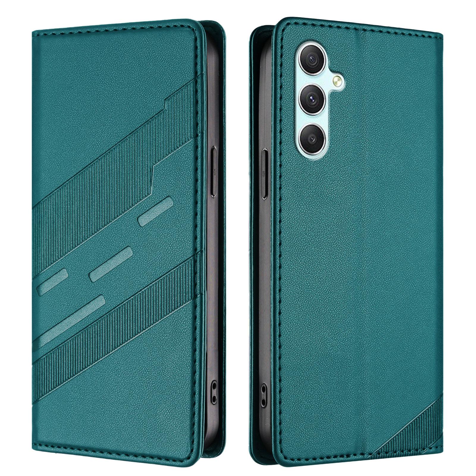 

For Samsung Galaxy A34 5G Phone Cases Punk Style Imprinted Wallet Stand Leather Cover Dark Green