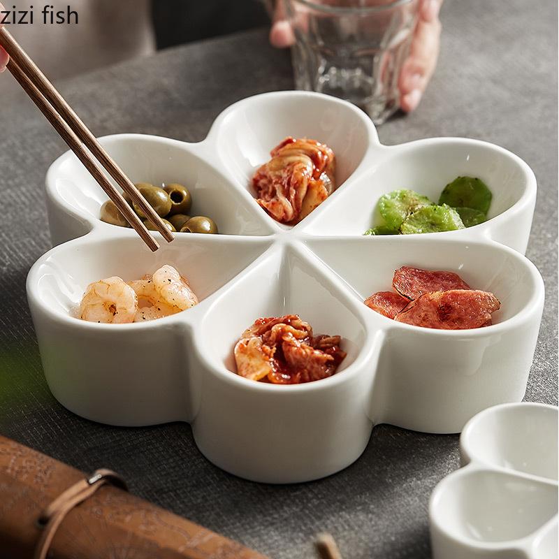 Irregular Shape Ceramic Dinner Plate Multi Grid Specialty Snack Desserts Tray Restaurant Solid Color Cutlery Sashimi Sushi Plate