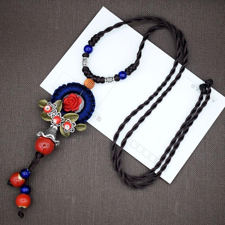 Collana in ceramica intrecciata in stile nazionale retrò, collana da donna, accessori per abbigliamento
