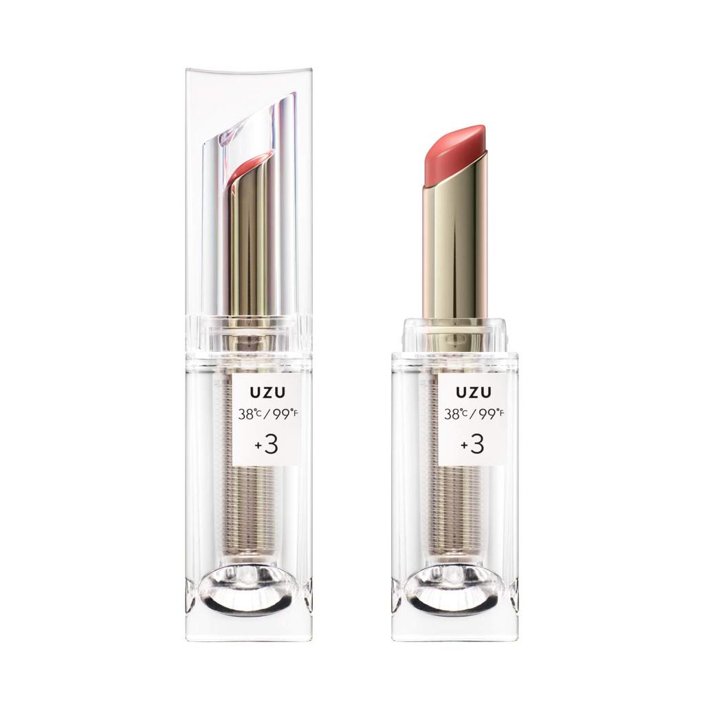 UZU BY FLOWFUSHI Lipstick Coral Pink Lip Hypoallergenic 38°C / 99°F [+3 (Semi-Gloss)] Care, Skin-Beautifying Bacteria, Fragrance-Free,