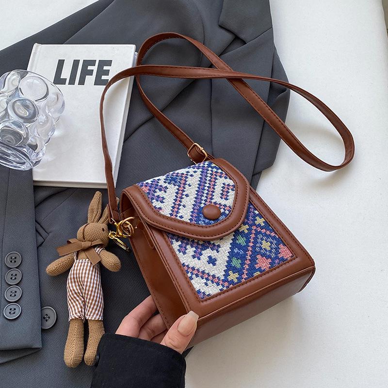 Women's Fashionable Red Ethnic Crossbody Phone Bag 