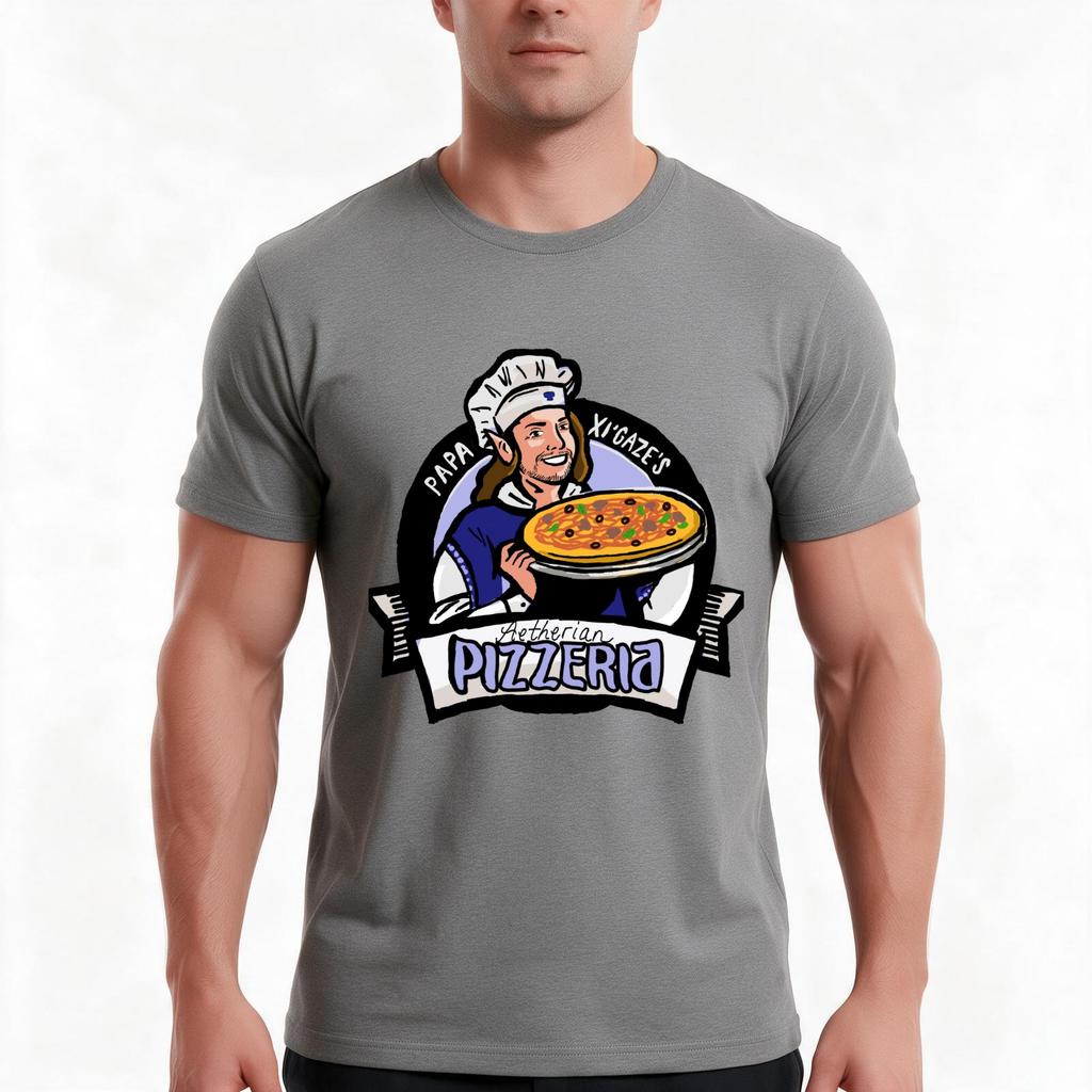 Papa Xigazes Aetherian Pizzeria Tshirt Summer Casual Cotton Tee Oversized Streetwear Tops Vintage Graphic Print