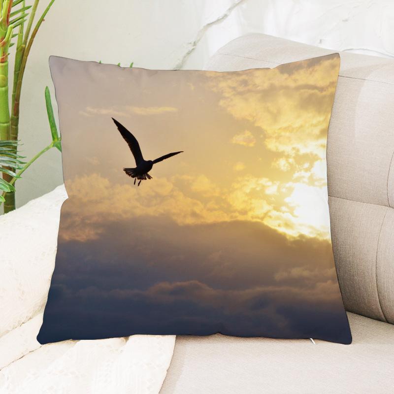 Seagull Beach Sunset Scenery Print Pattern Cushion Cover Home Living Room Sofa Decoration Waist Cushion Pillow Pillow Cover