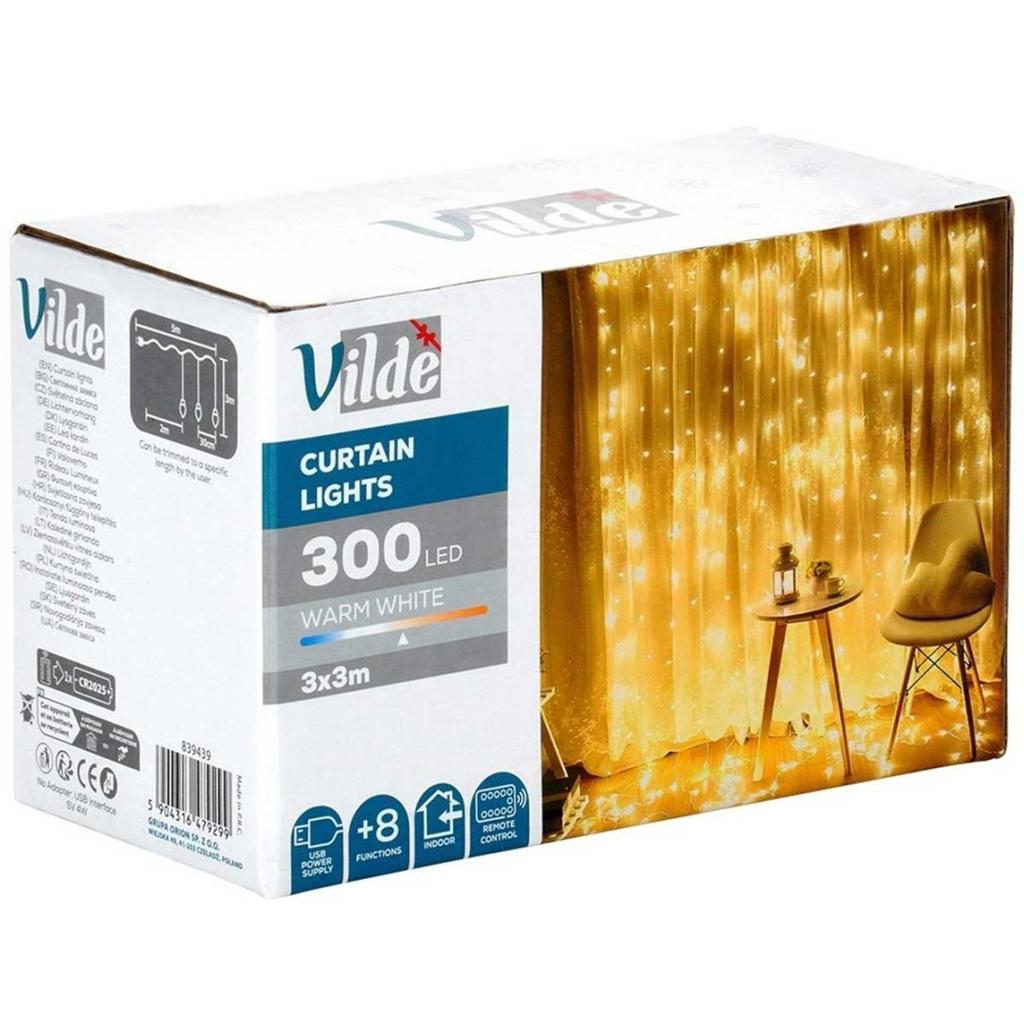 300 LED LIGHT CURTAIN 3m WITH REMOTE CONTROL 839439 WARM WHITE