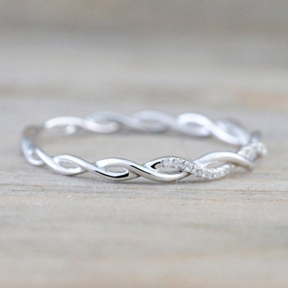 Elegant Women's Twist Rope Ring 18k Gold Plated Micro Zircon