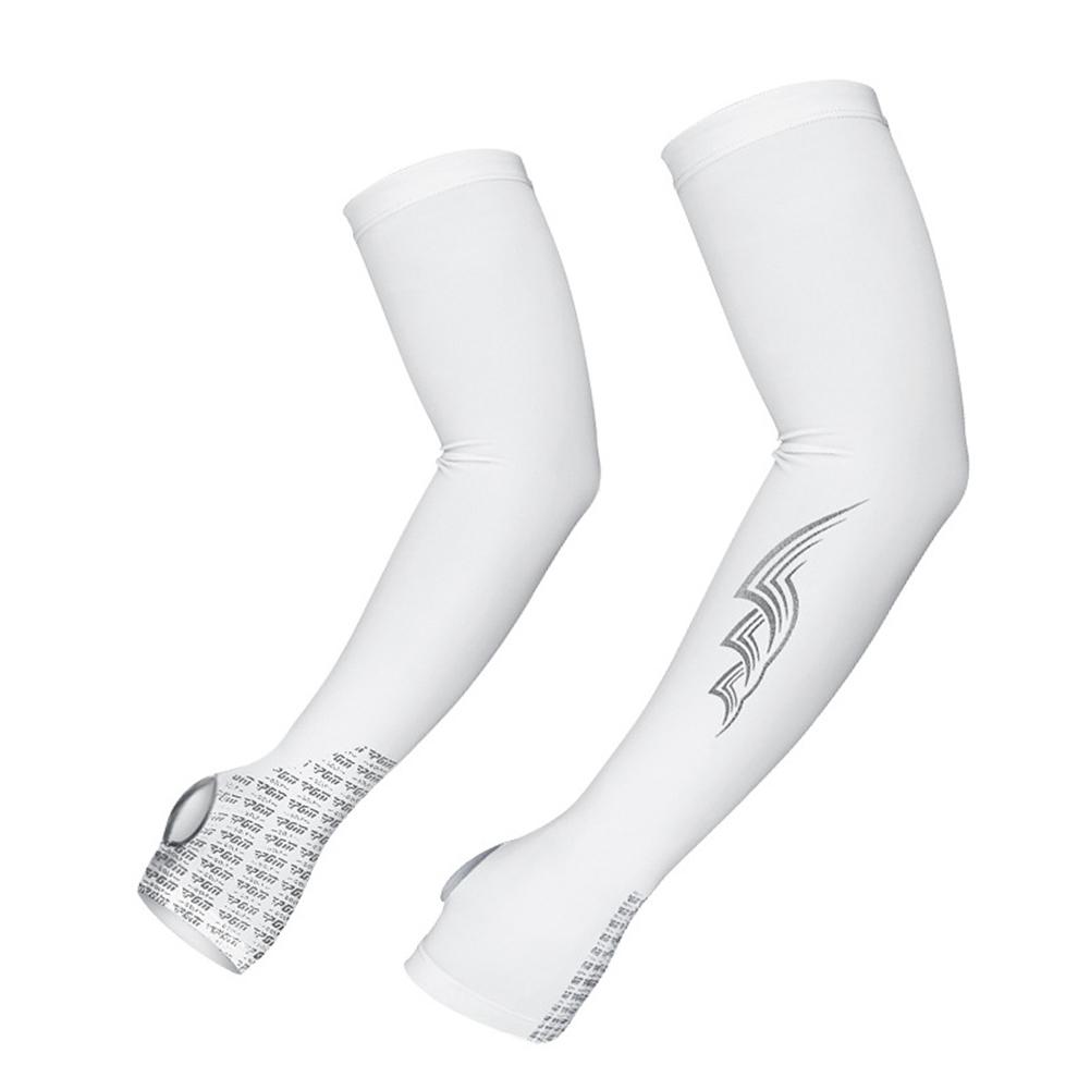 1 Pair Ice Arm Sleeves Anti-uv Sun Protective Elastic Breathable Outdoor Running Cycling Sleeves With Thumb Hole white #1