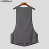INCERUN Men Low Cut Swing Collar Sleeveless Mesh Patchwork Long Tank Tops Pajamas